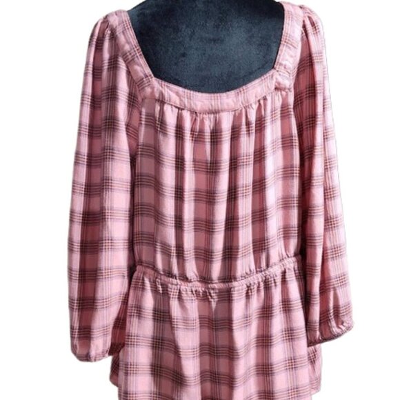 Lane Bryant Women's Plaid Peplum Blouse Square Plus Size 20 Pink and Brown - Picture 4 of 10